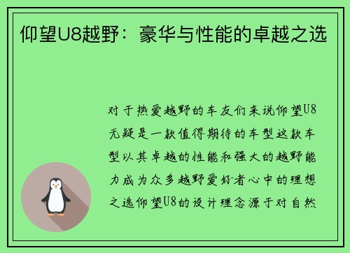 仰望U8越野：豪华与性能的卓越之选