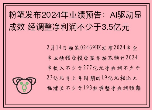 粉笔发布2024年业绩预告：AI驱动显成效 经调整净利润不少于3.5亿元