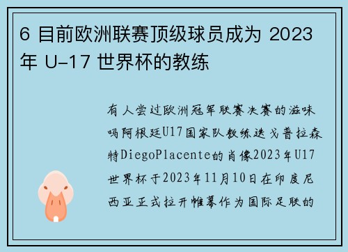 6 目前欧洲联赛顶级球员成为 2023 年 U-17 世界杯的教练
