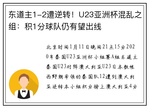 东道主1-2遭逆转！U23亚洲杯混乱之组：积1分球队仍有望出线