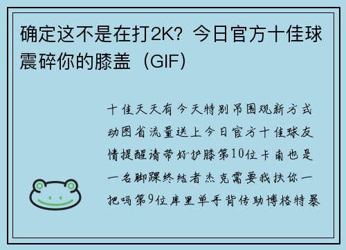 确定这不是在打2K？今日官方十佳球震碎你的膝盖（GIF）