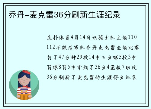 乔丹-麦克雷36分刷新生涯纪录