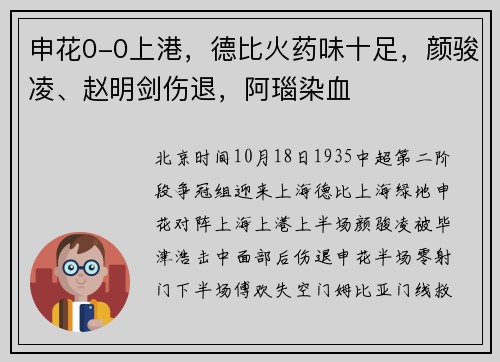 申花0-0上港，德比火药味十足，颜骏凌、赵明剑伤退，阿瑙染血